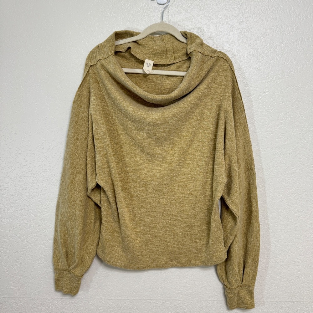 We The Free Top Women L Yellow Cotton Blend Dolman Sleeve Cowl Neck Pullover